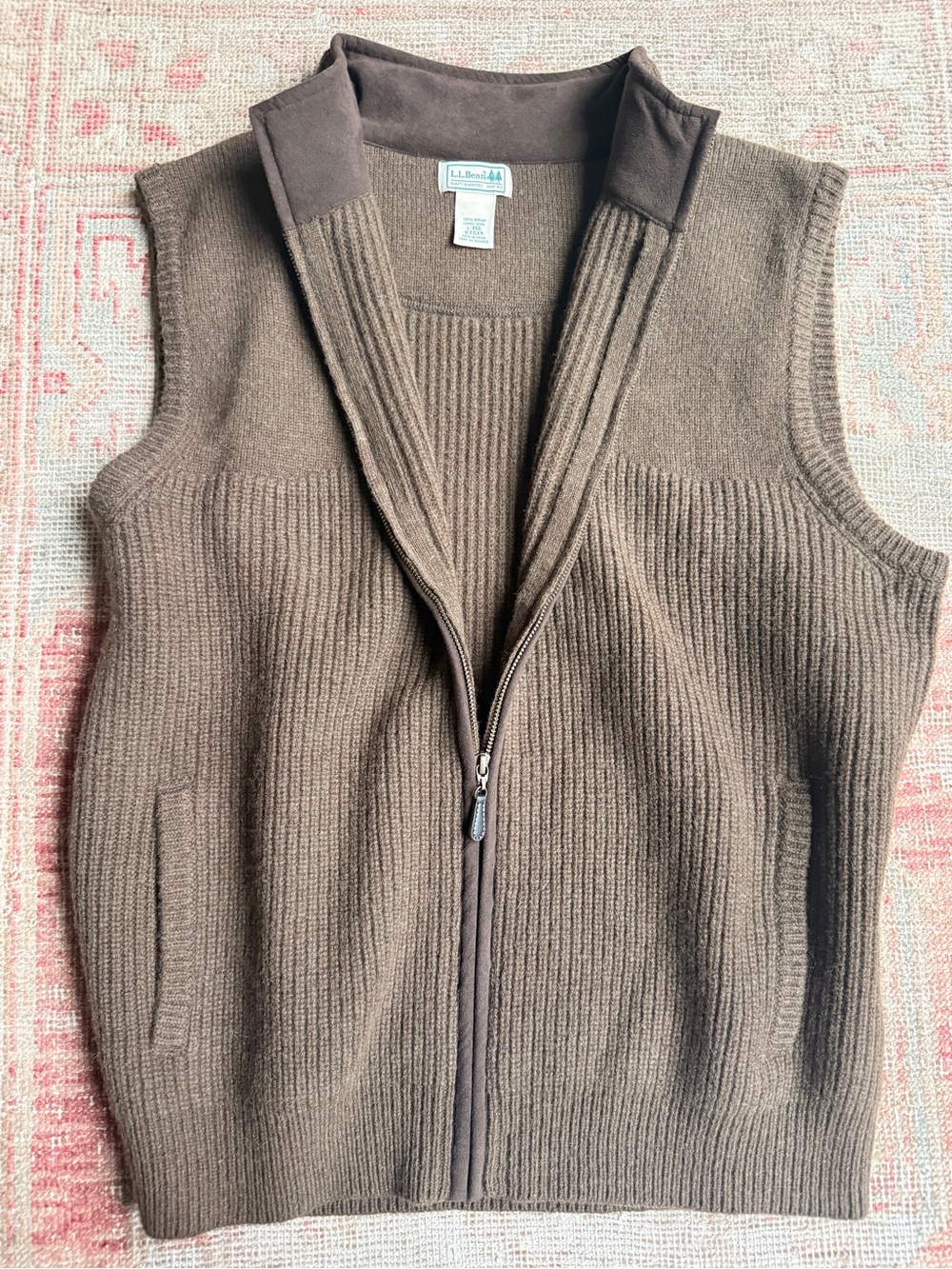 L.L. Bean Men's Brown Ribbed Zip Vest